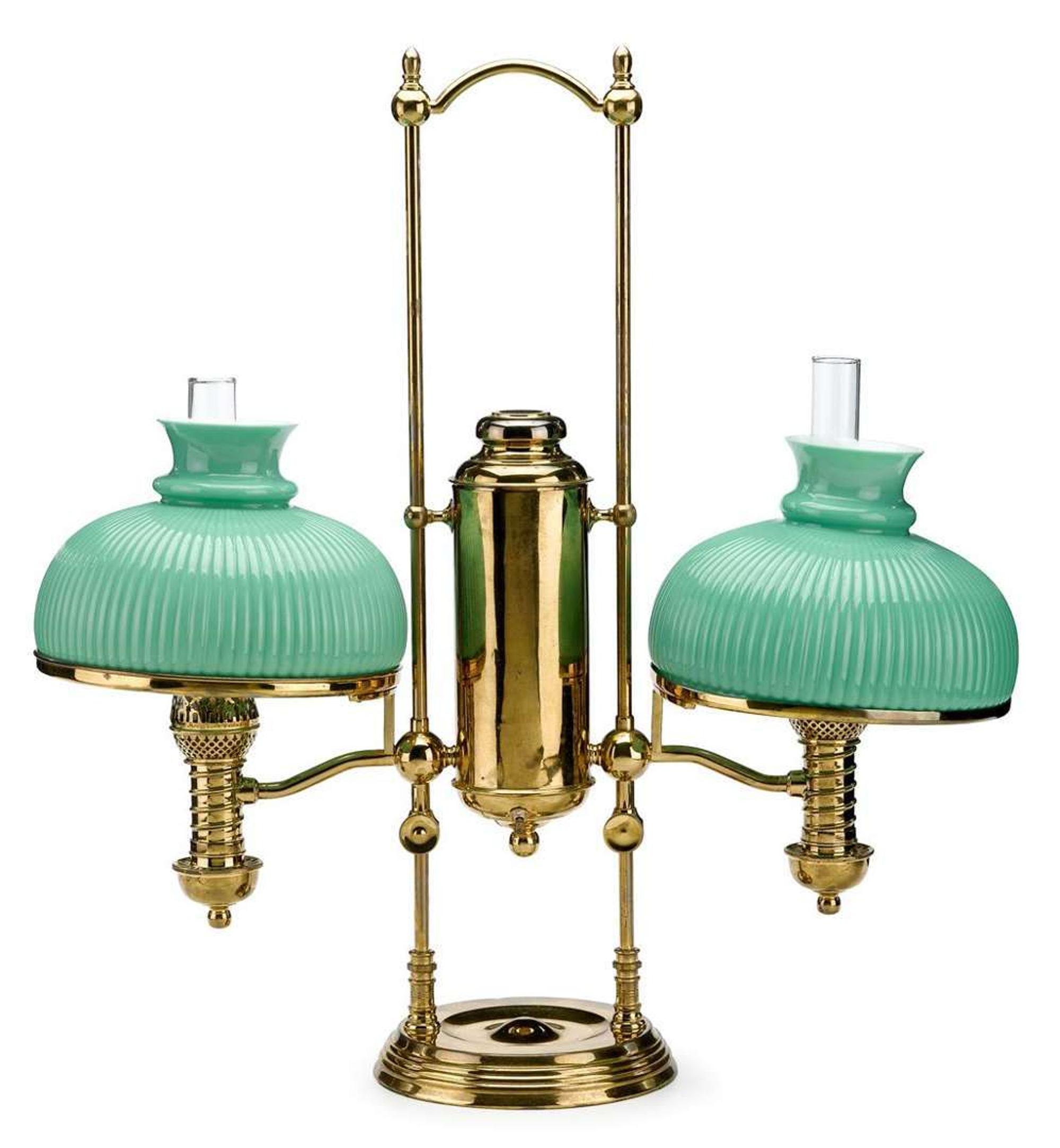 Brass adjustable double student lamp manhattan brass co., new york, ny, late 19th century