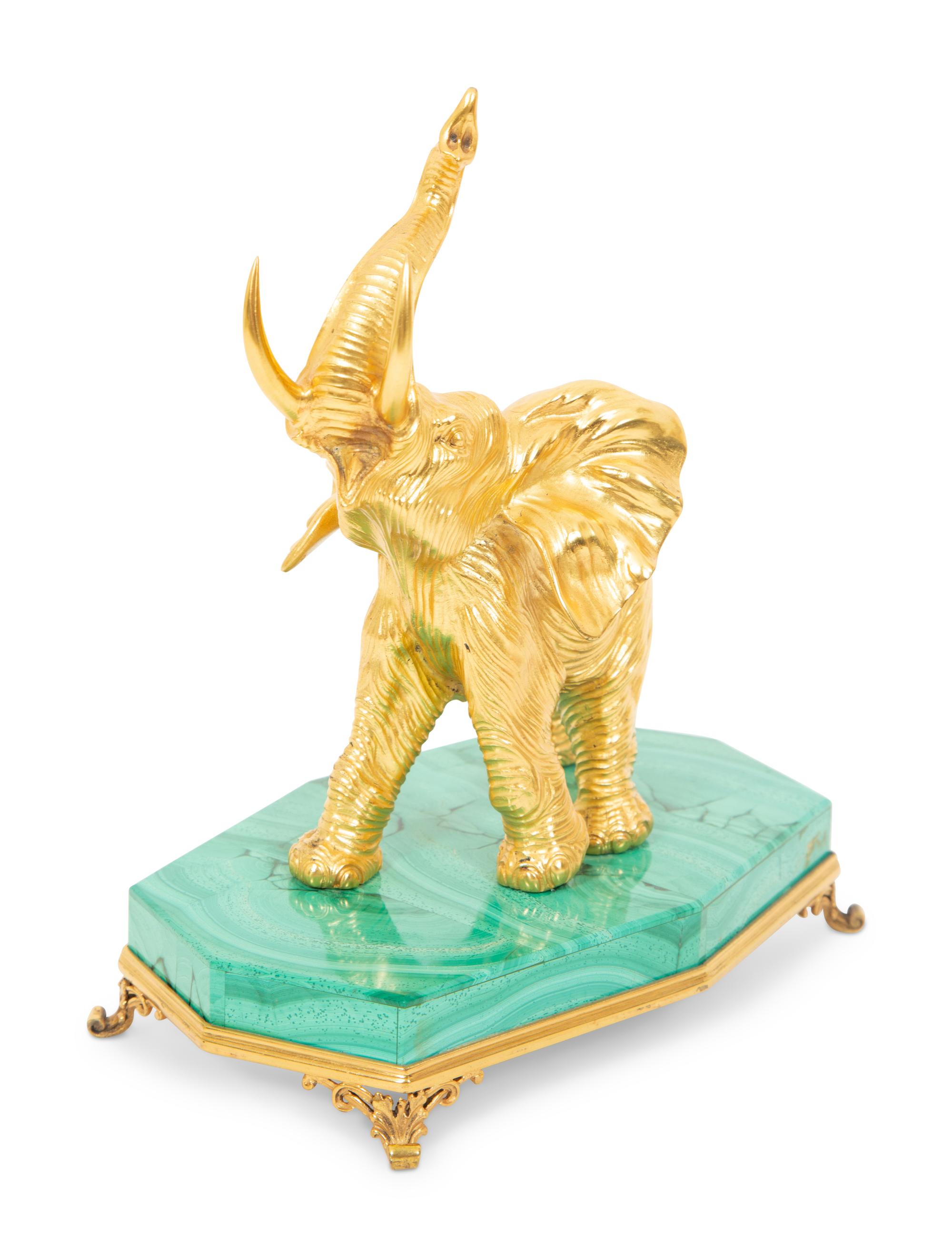 A Silver-Gilt and Malachite Elephant Table Ornament