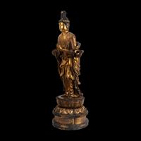 A Large Japanese Giltwood Figure of Kannon, Meiji Period 日本明治時代 木漆金觀音像