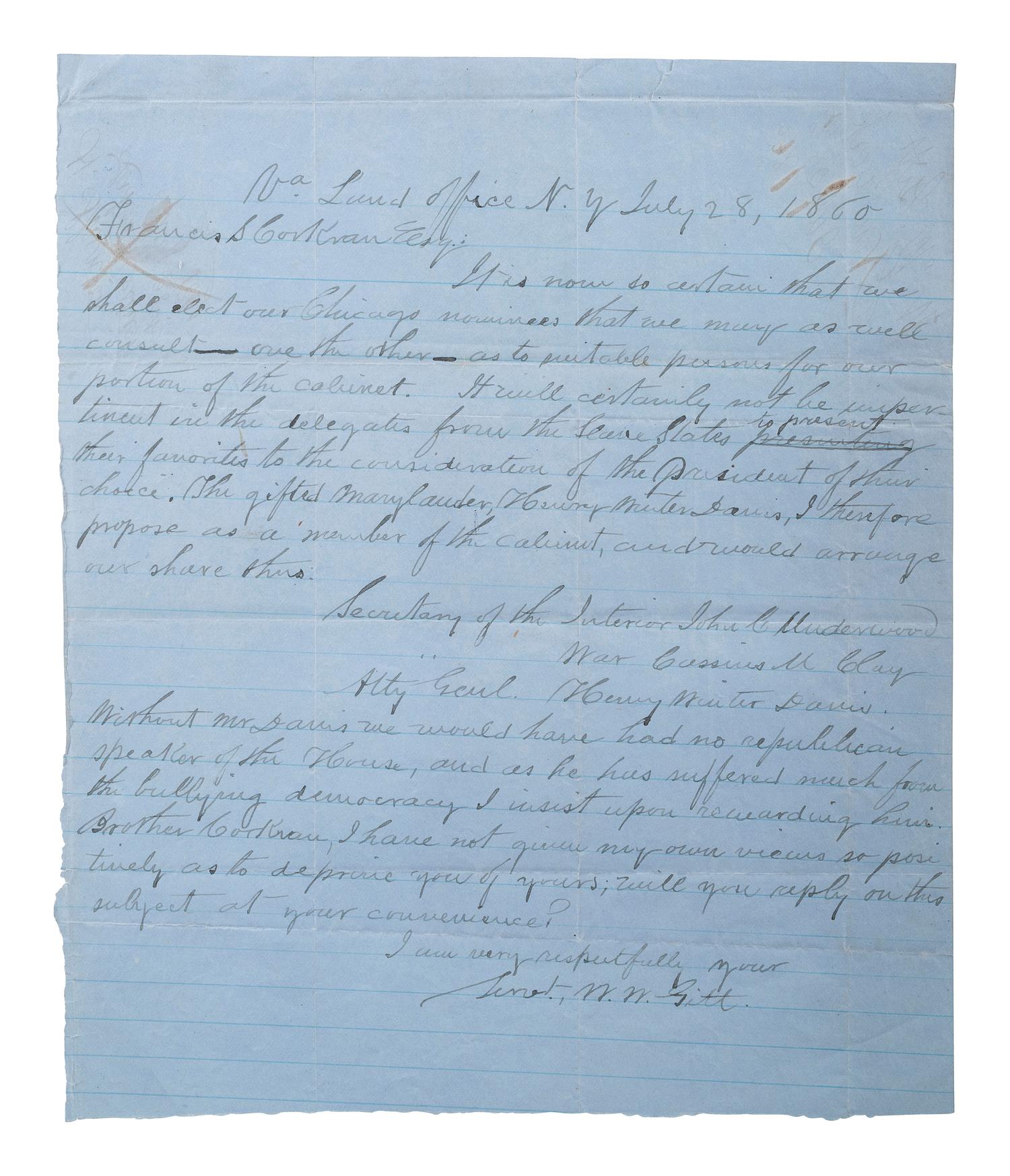 [SLAVERY & ABOLITION] -- [COCKRAN, Francis S. (1814-1886)]. Archive of letters to Maryland abolitionist and Underground Railroad supporter, comprising: