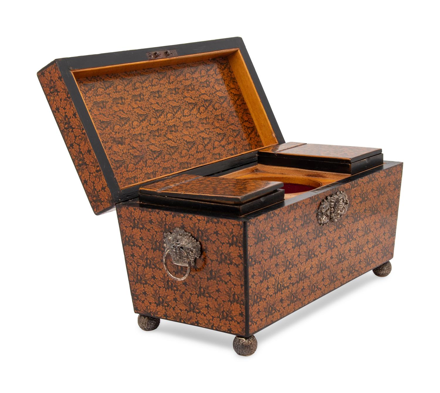 An English Penwork Tea Caddy