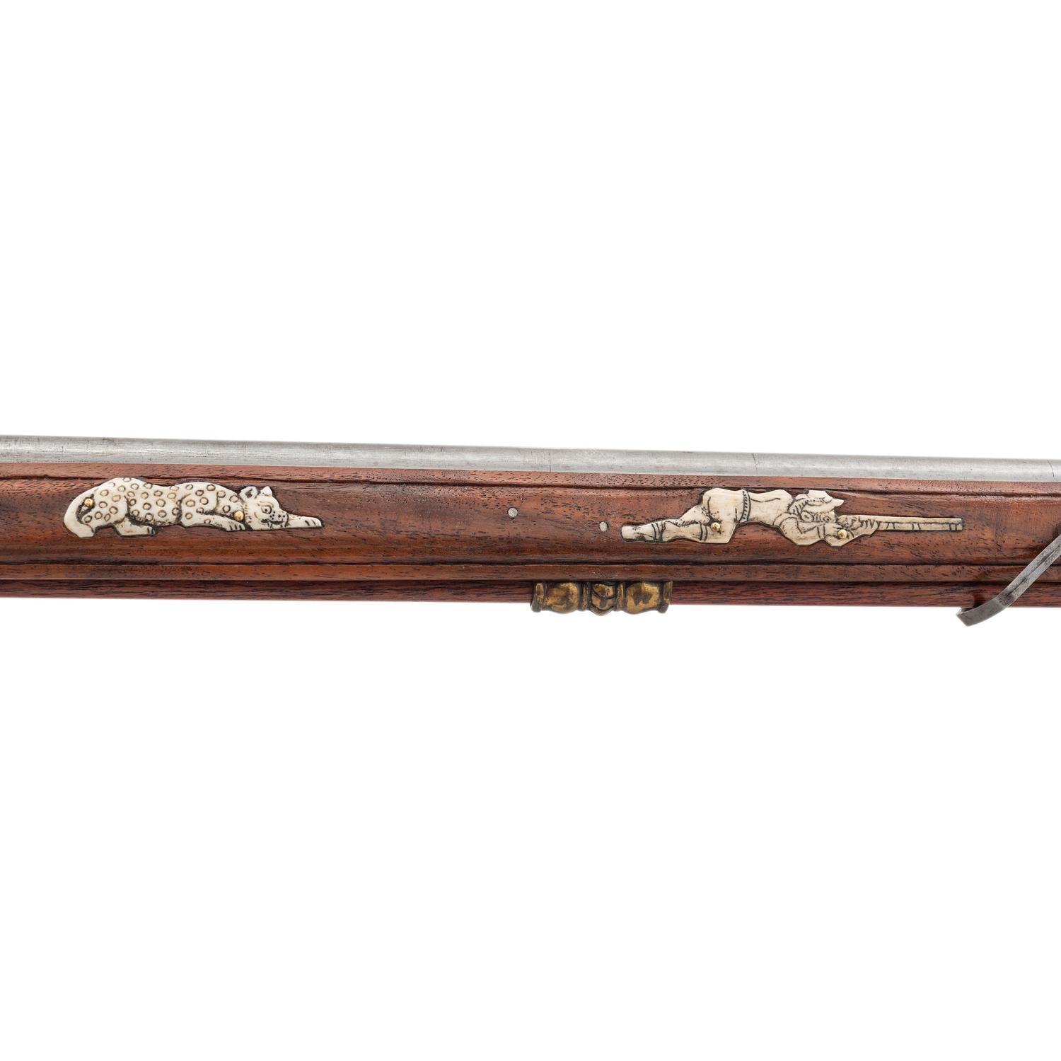 Contemporary Cheekstock Flintlock Rifle with Diana Motifs by John B. Derrick (American, b.1936)