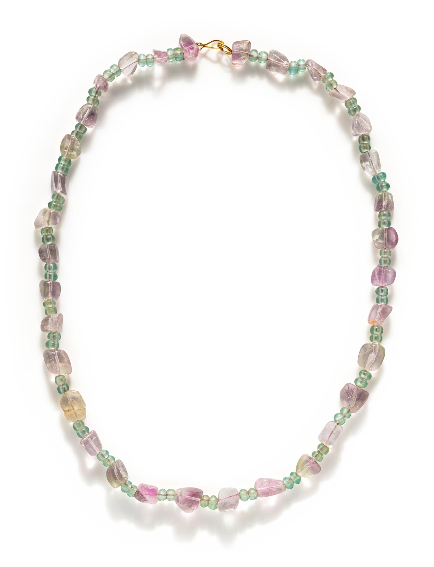 A Roman Amethyst and Pale Blue Chalcedony Bead Necklace