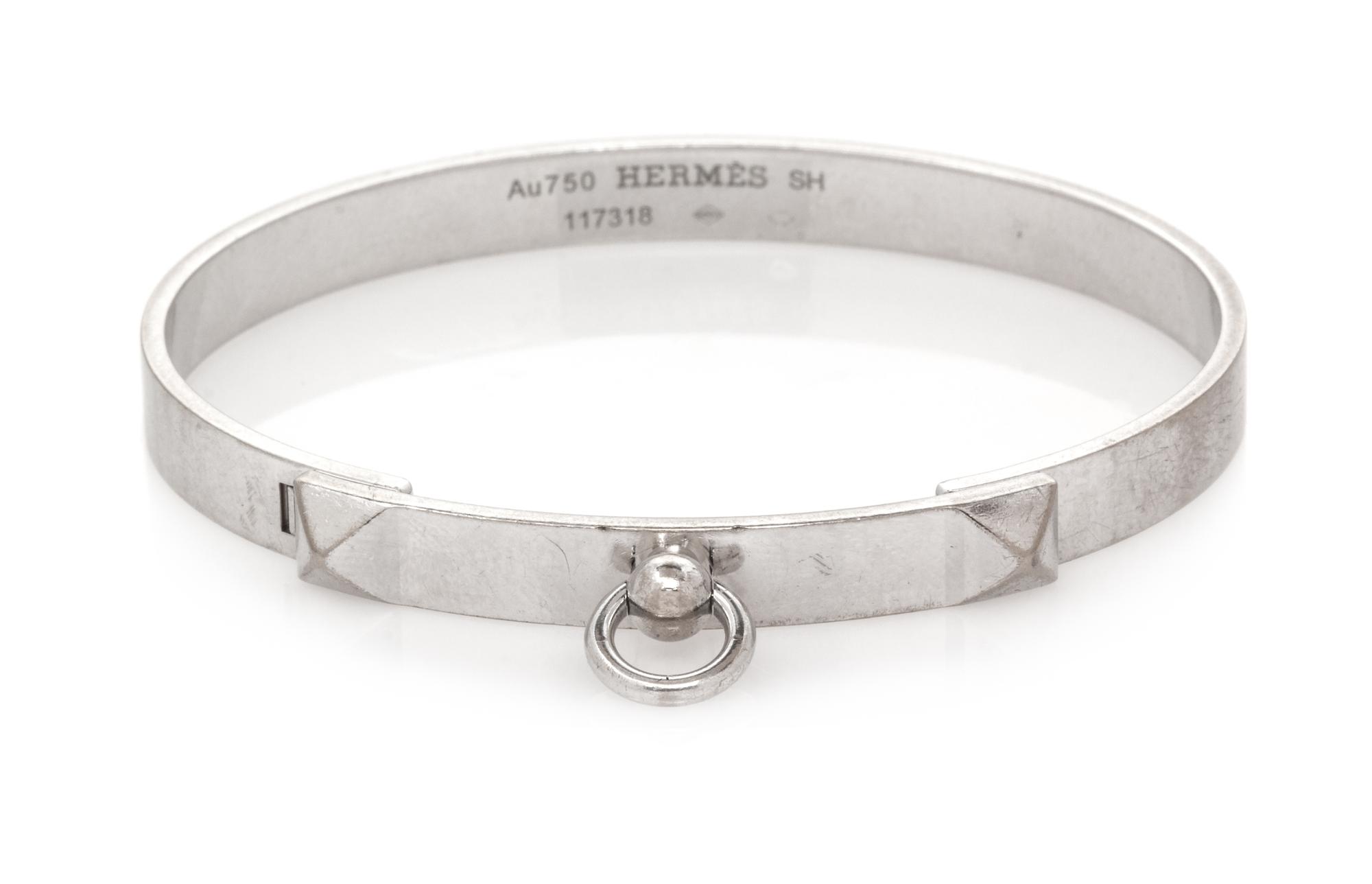 An 18 Karat White Gold 'Collier de Chien' Bangle Bracelet, Hermes, 16.60 dwts.