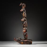 Haida Carved Totem Pole and Bear Cub