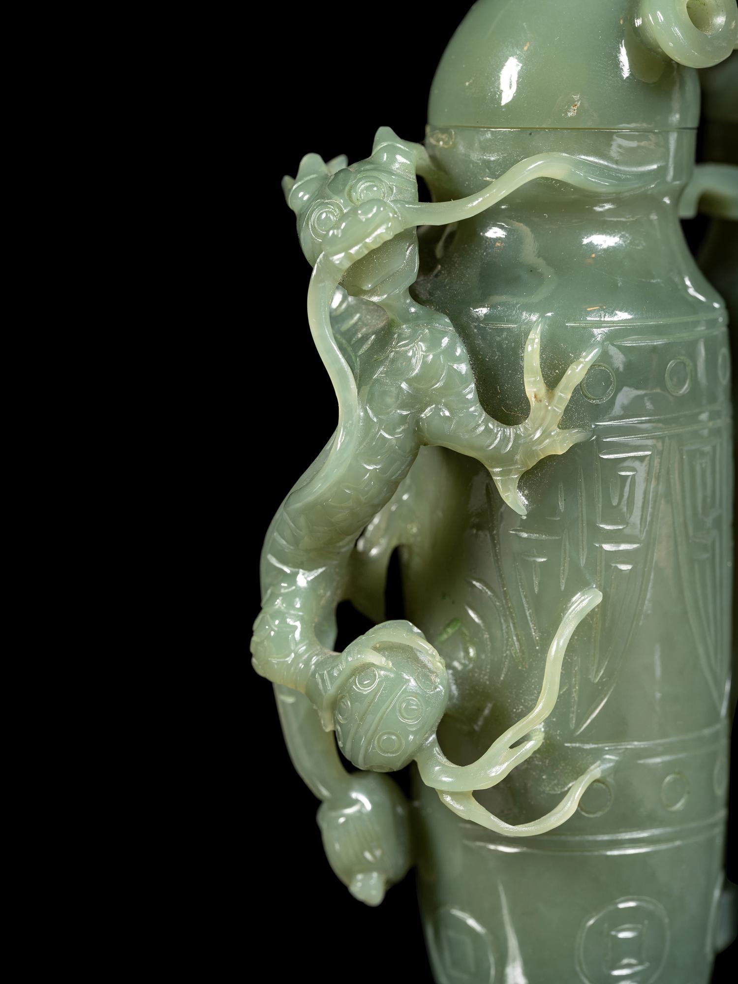 A Carved Serpentine Double Vase and Cover