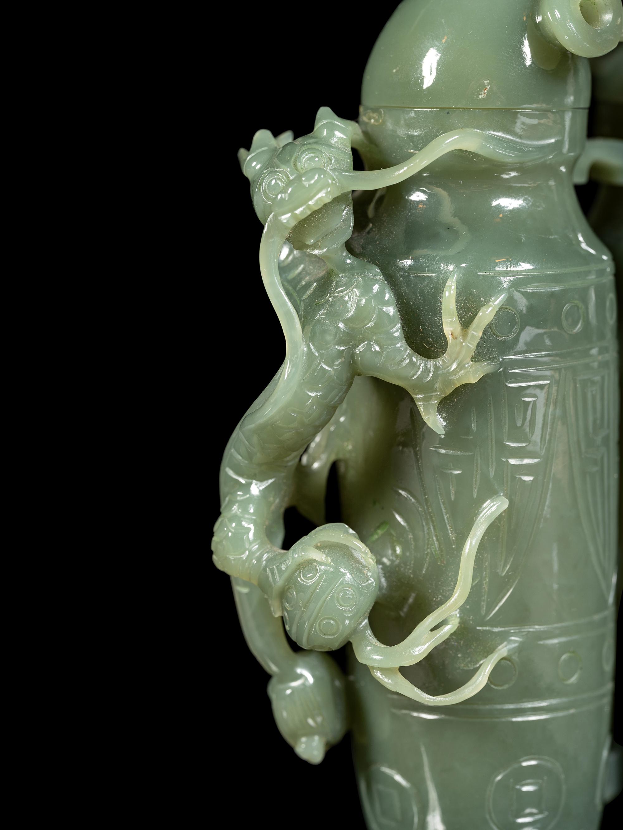 A Carved Serpentine Double Vase and Cover