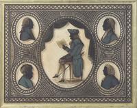 American School 19th Century, An Eglomise Group Profile Silhouette Portrait Depicting General James Oglethorpe, George Washington, Benjamin Franklin, Aaron Burr, and William Penn