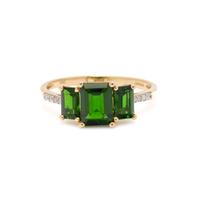 DIOPSIDE, DIAMOND, AND YELLOW GOLD RING