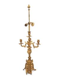 A French Gilt Bronze Five-Light Candelabra Mounted as a Lamp
