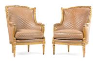 A Pair of Louis XVI Giltwood Bergeres Height 41 3/4 inches. — LATE 18TH/EARLY 19TH CENTURY