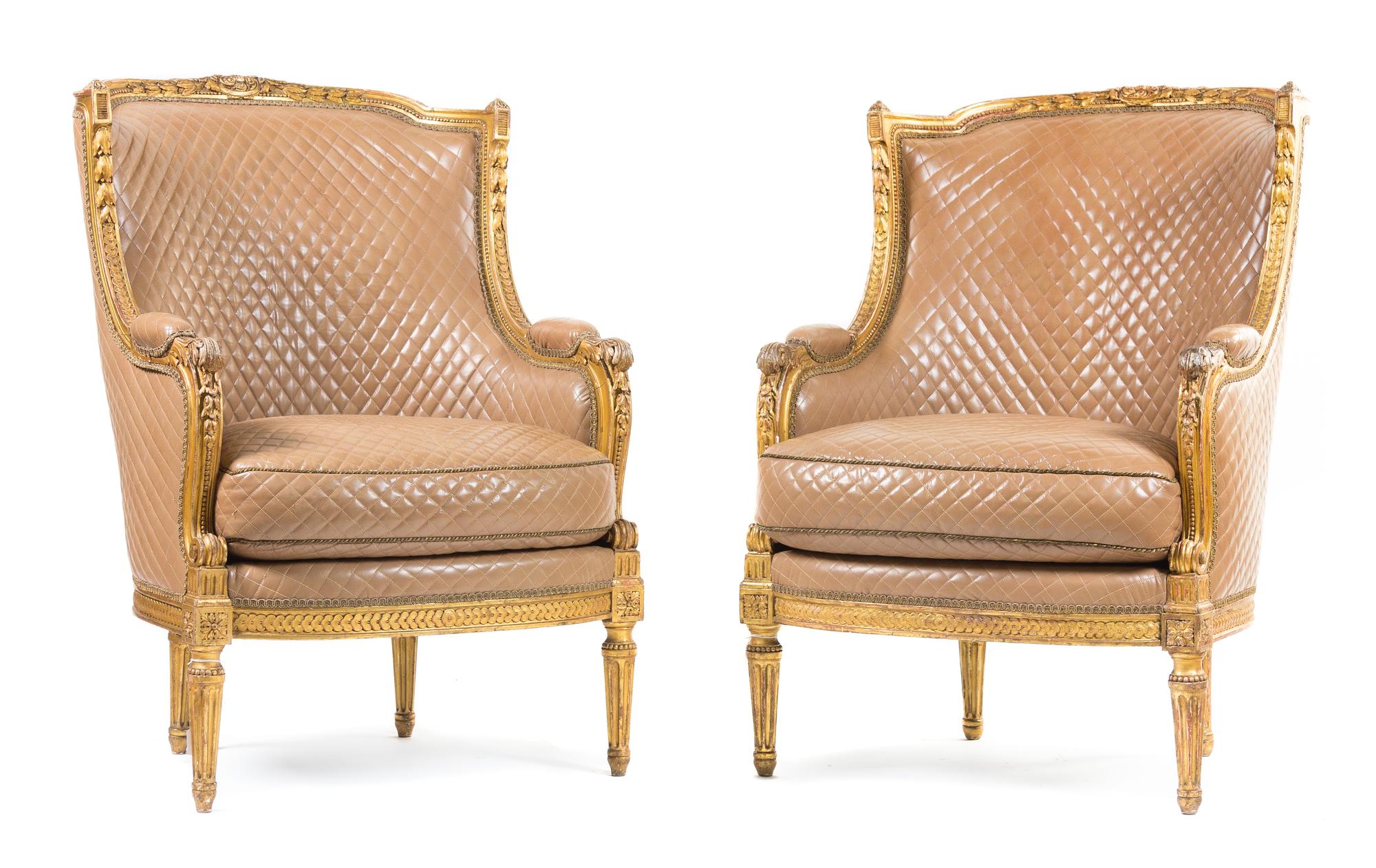 A Pair of Louis XVI Giltwood Bergeres Height 41 3/4 inches. — LATE 18TH/EARLY 19TH CENTURY