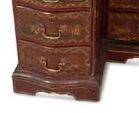 A George III Style Red and Gilt Japanned Knee-Hole Desk