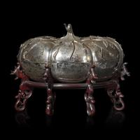 A Large Chinese Silver Sweetmeat Box and Cover, Early 20th Century 民國 銀瓜棱式攢盒