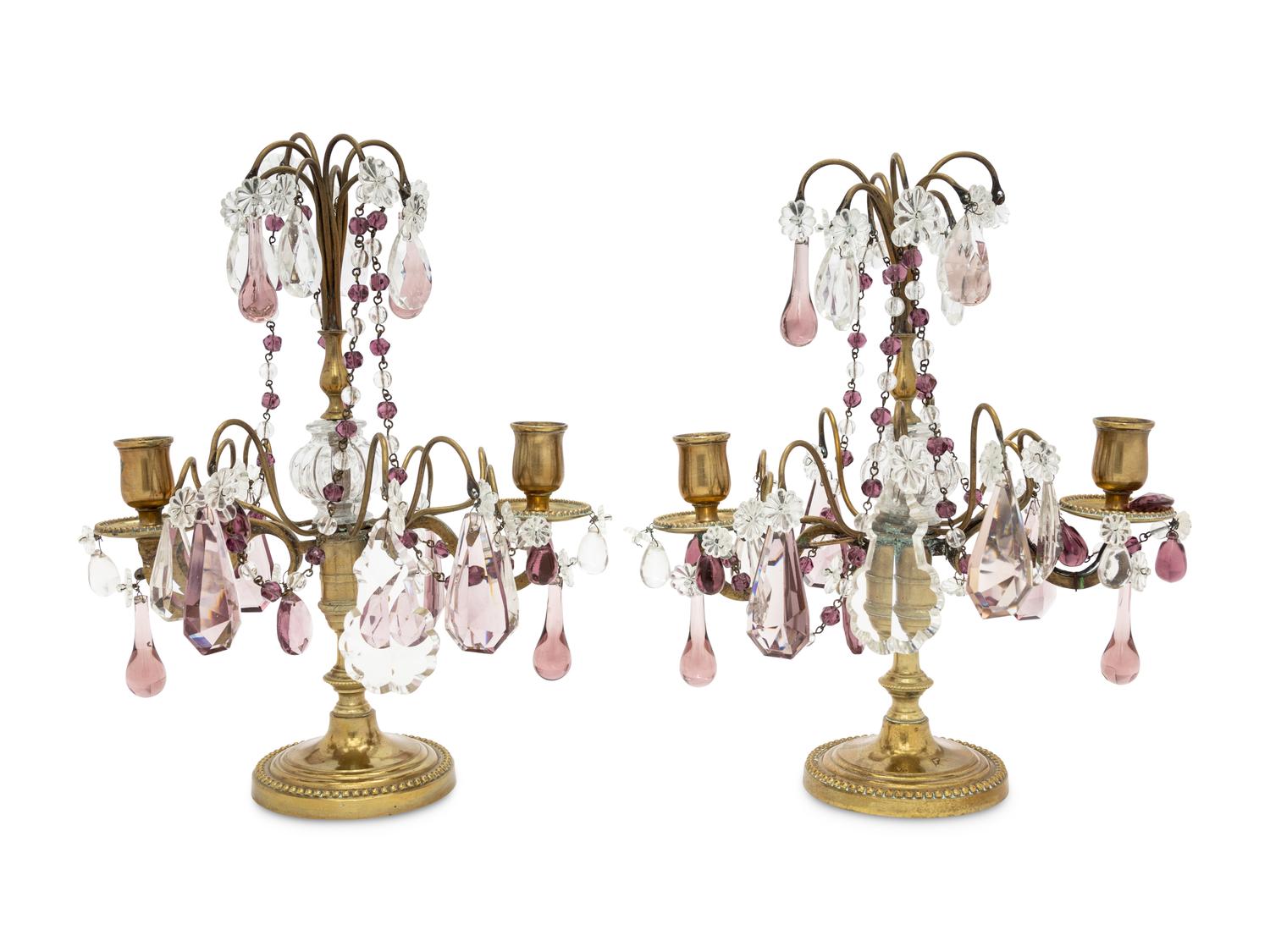 A Pair of French Gilt Metal Two-Light Candelabra