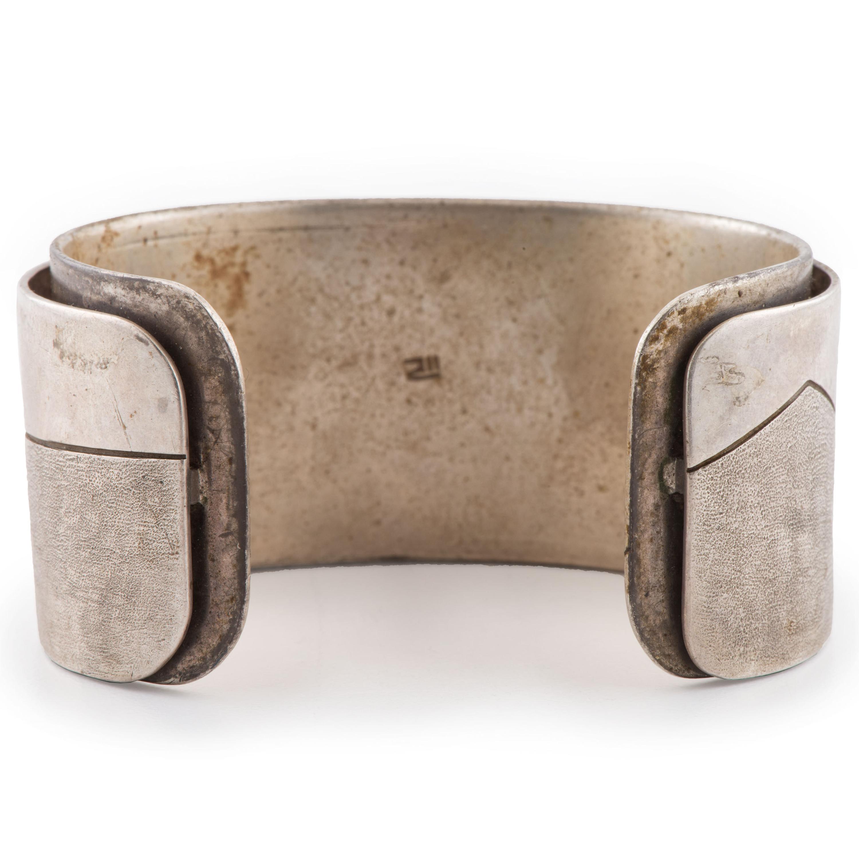 Silver, Jet, Turquoise, and Coral Cuff Bracelet