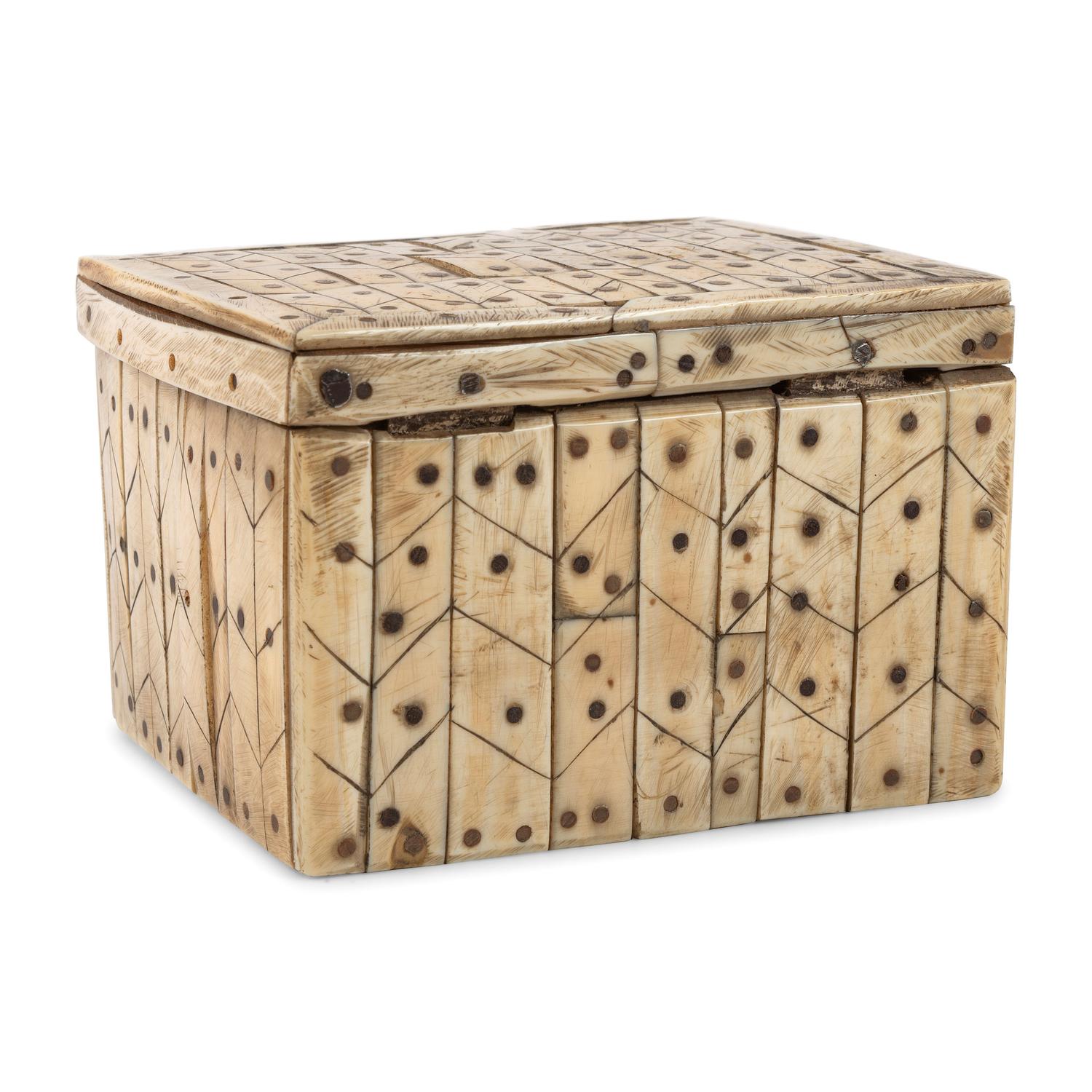 Inupiat Wood Box, with Bone Inlay