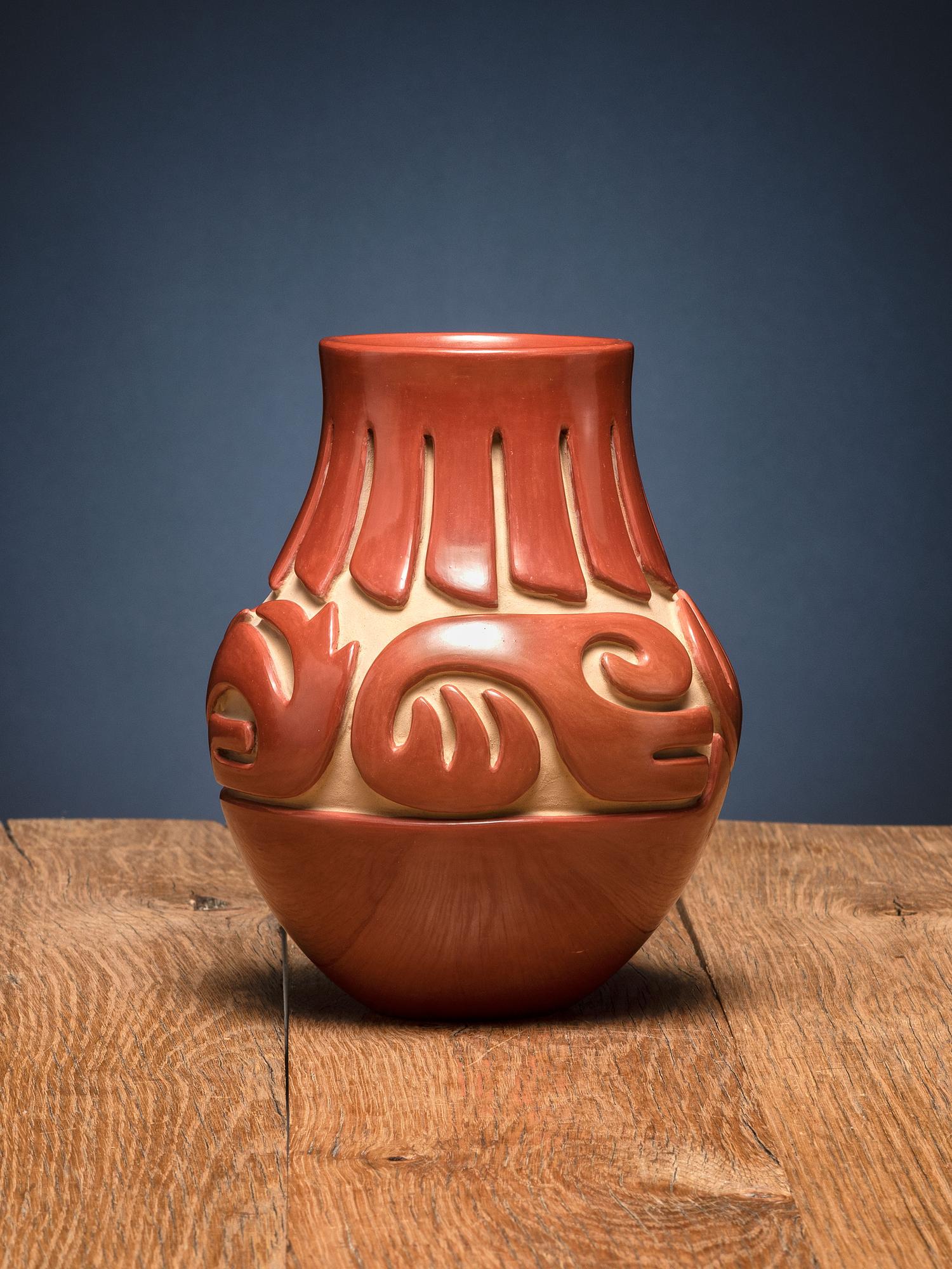 Carved Redware Jar