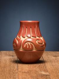 Carved Redware Jar