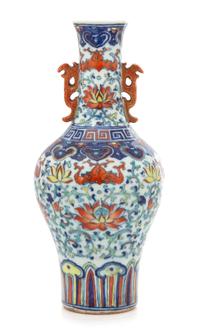 A Doucai Porcelain Bottle Vase Height 9 inches. — 18TH CENTURY