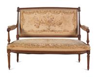 A Louis XVI Style Five-Piece Seating Suite with Tapestry Upholstery