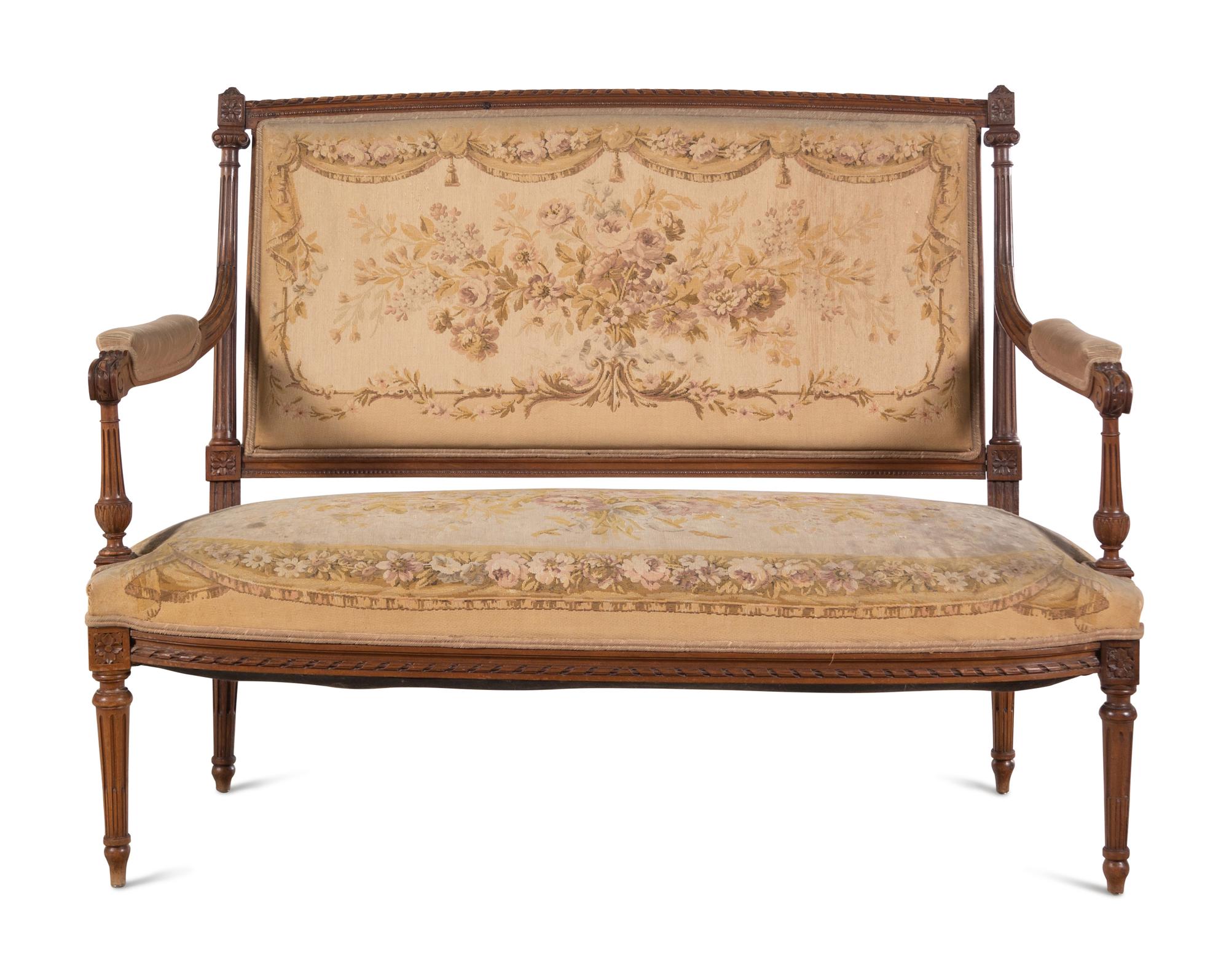 A Louis XVI Style Five-Piece Seating Suite with Tapestry Upholstery