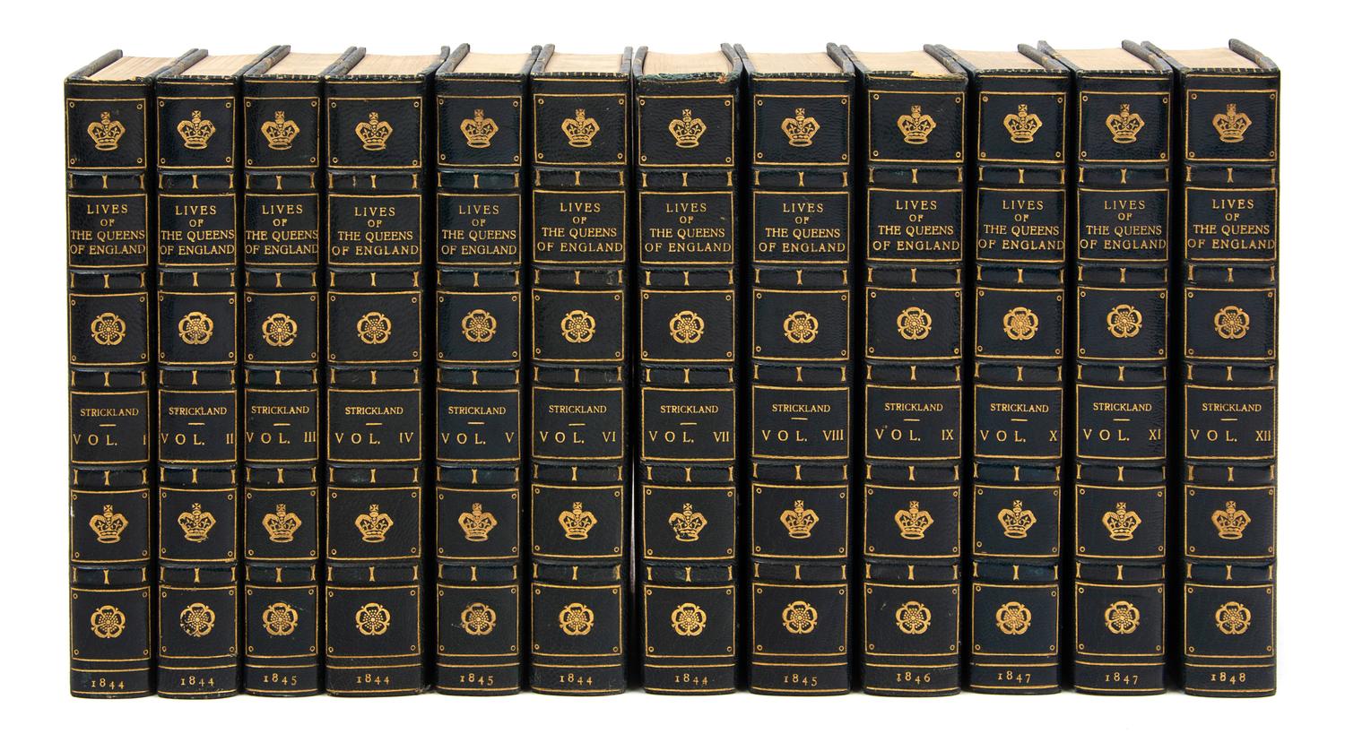 [FINELY BOUNDS SETS]. GREEN and STRICKLAND. Lives of the Princesses of England - Queens of England - Queens of Scotland. 1844-1859.