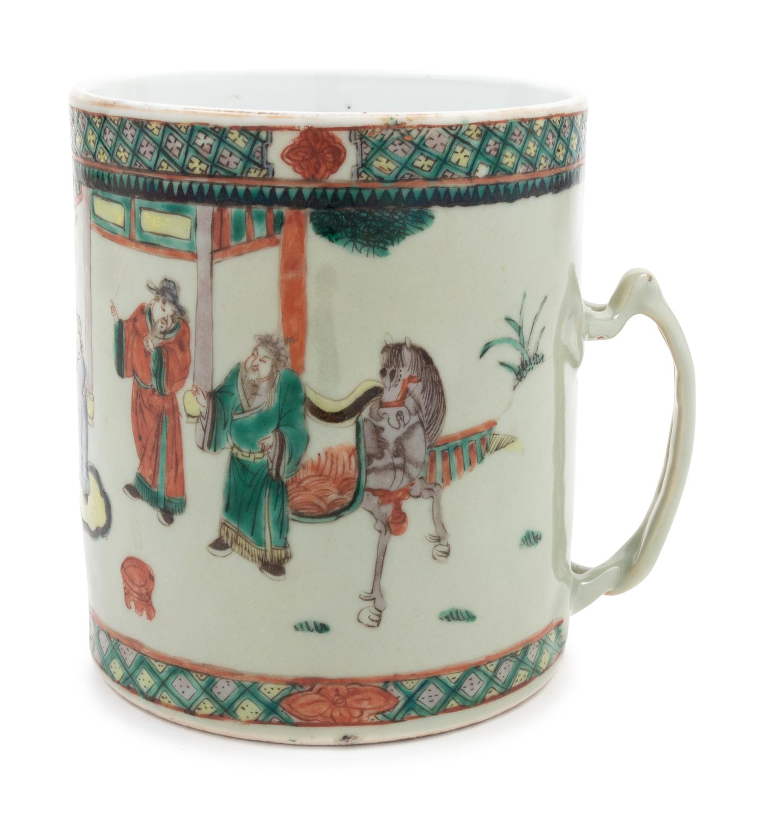 A Large Chinese Famille Verte Painted Porcelain Mug