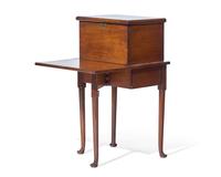 A Queen Anne Walnut Bottle Case on Stand with Drop Leaf