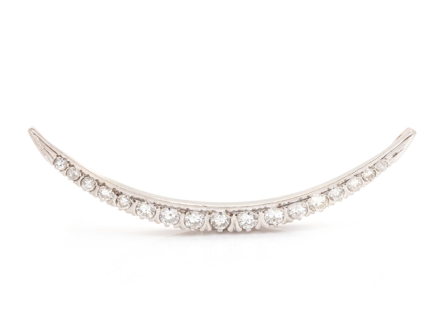 A Bicolor Gold and Diamond Crescent Brooch,
