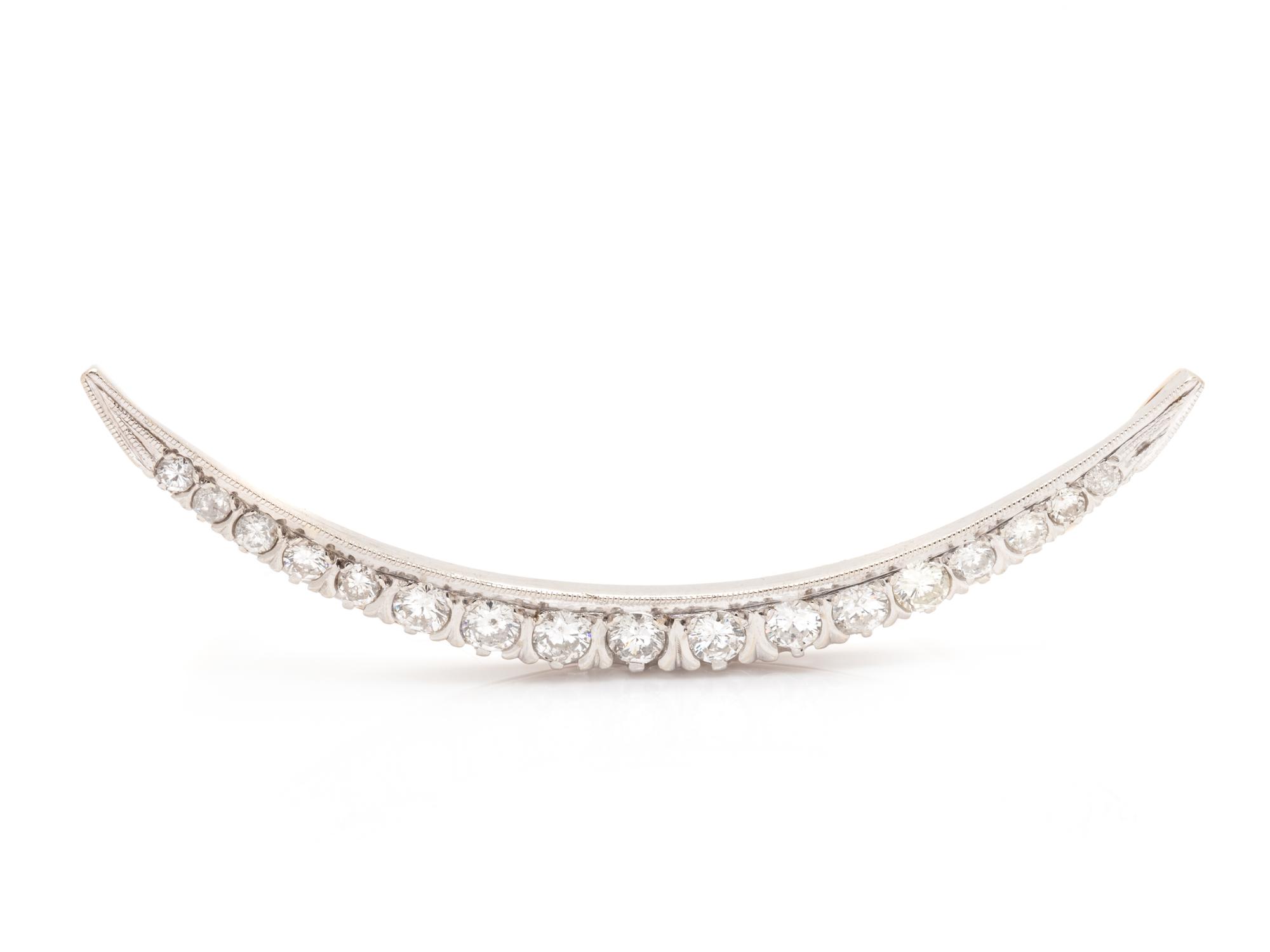 A Bicolor Gold and Diamond Crescent Brooch,