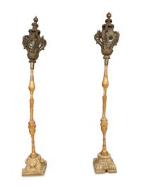 A Pair of Venetian Gilt Metal Hall Lanterns