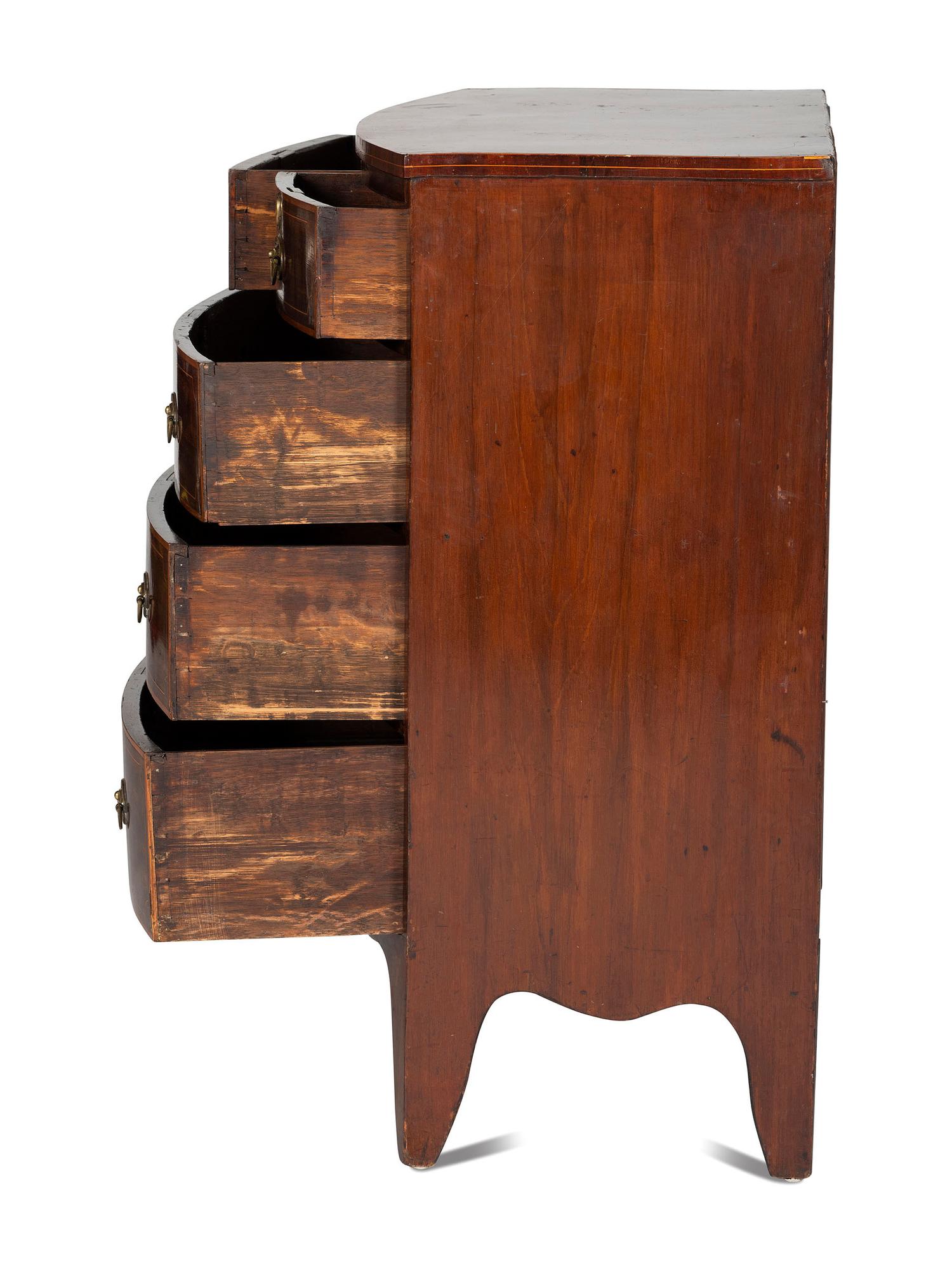 A Regency Satinwood-Inlaid Mahogany Bowfront Chest of Drawers