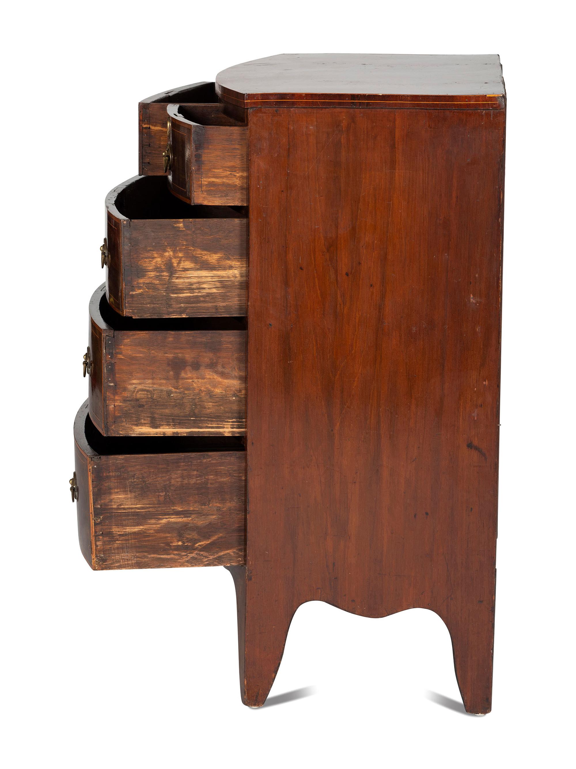 A Regency Satinwood-Inlaid Mahogany Bowfront Chest of Drawers