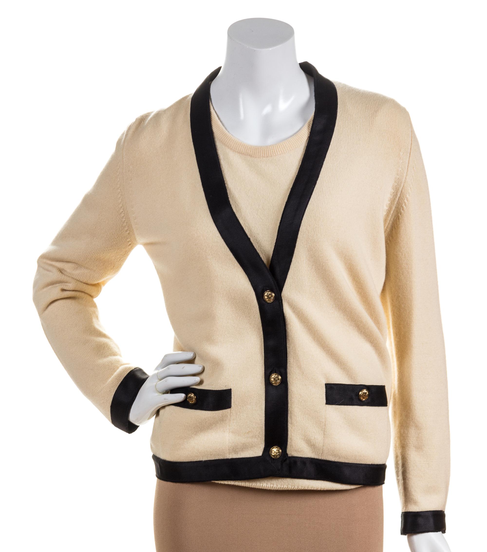 A Chanel Cream Cashmere Twin Set, Size M.