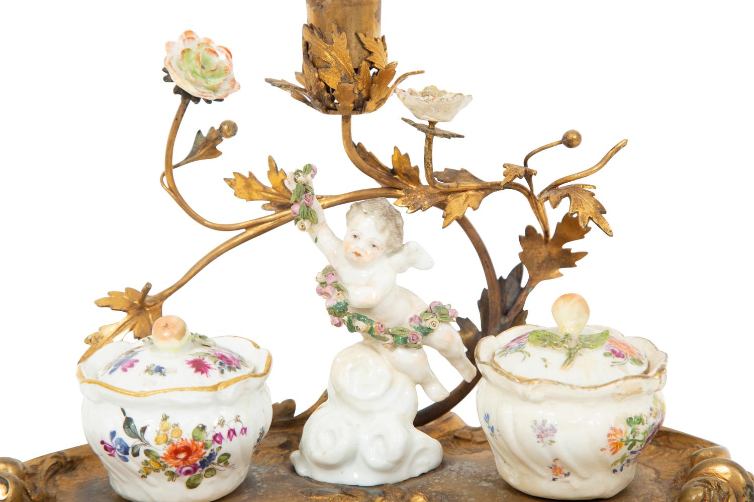 A Louis XV Style Porcelain and Gilt Bronze Standish