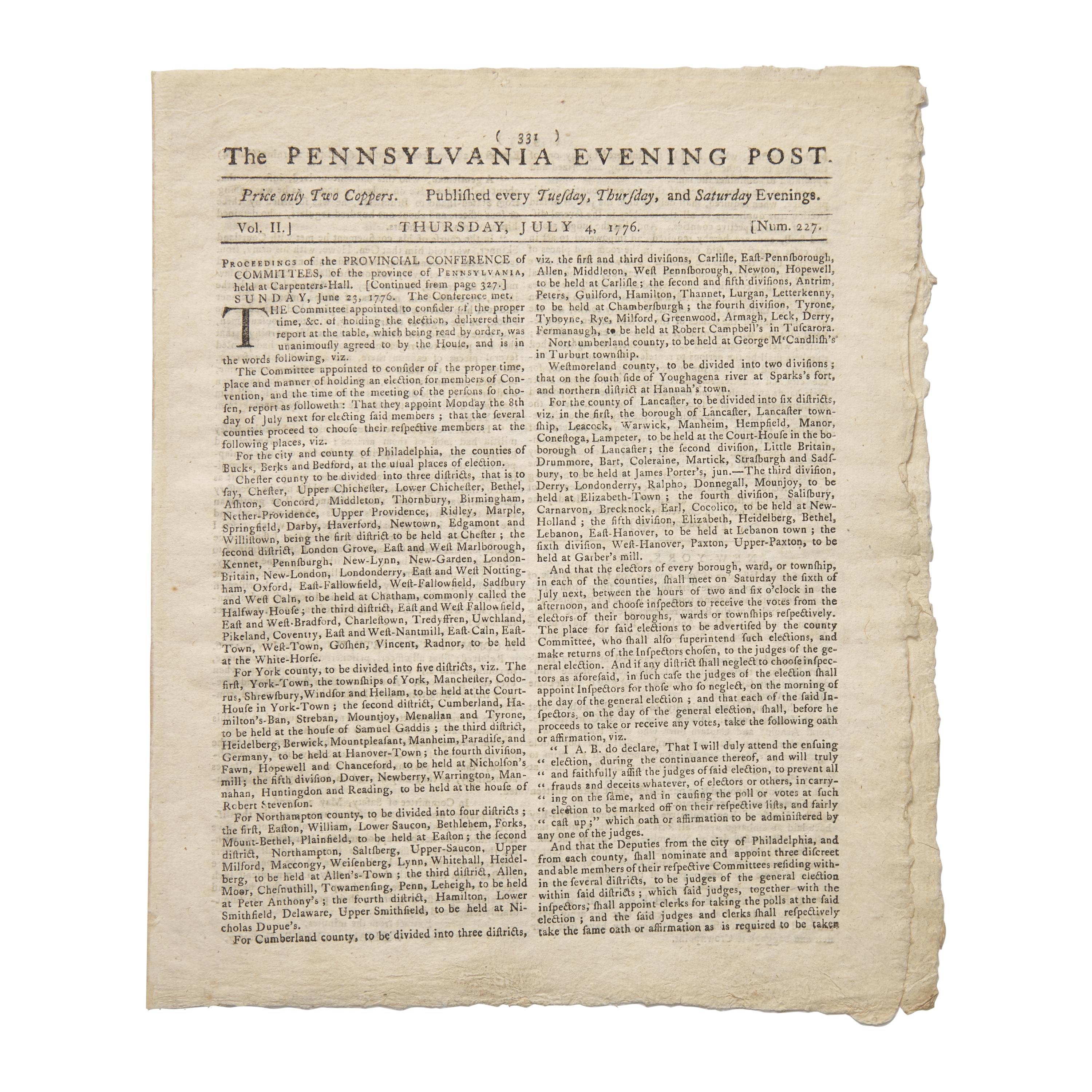 [American Revolution] Born in the USA: First Day of Printing in the United States, July 4, 1776!