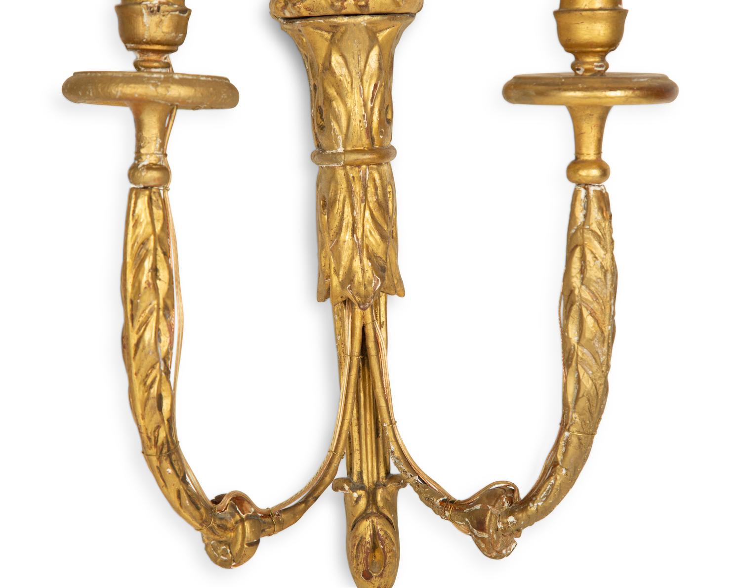 A Group of Six Regency Style Giltwood Two-Light Sconces