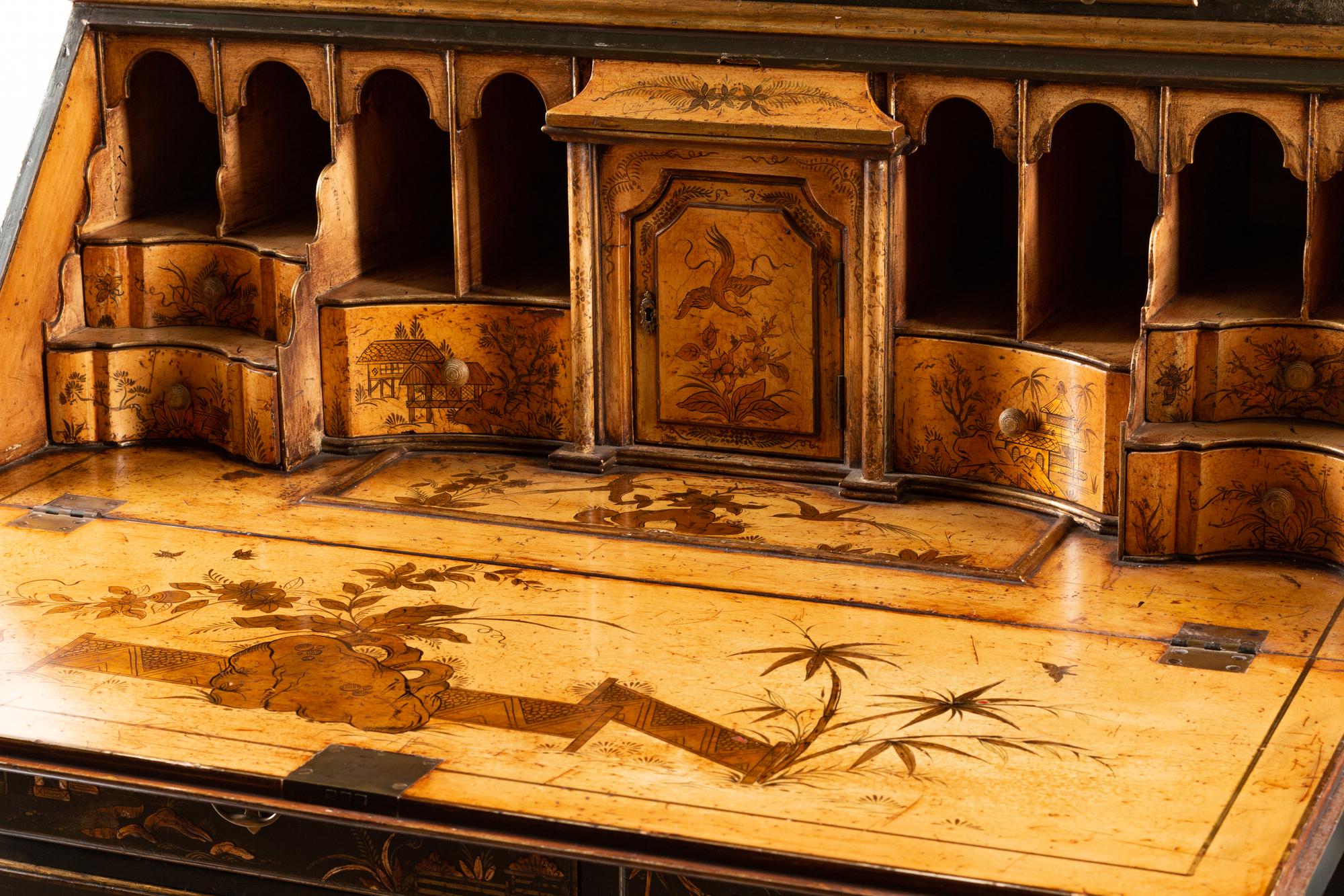 A George II Style Chinoiserie Lacquered Secretary Bookcase