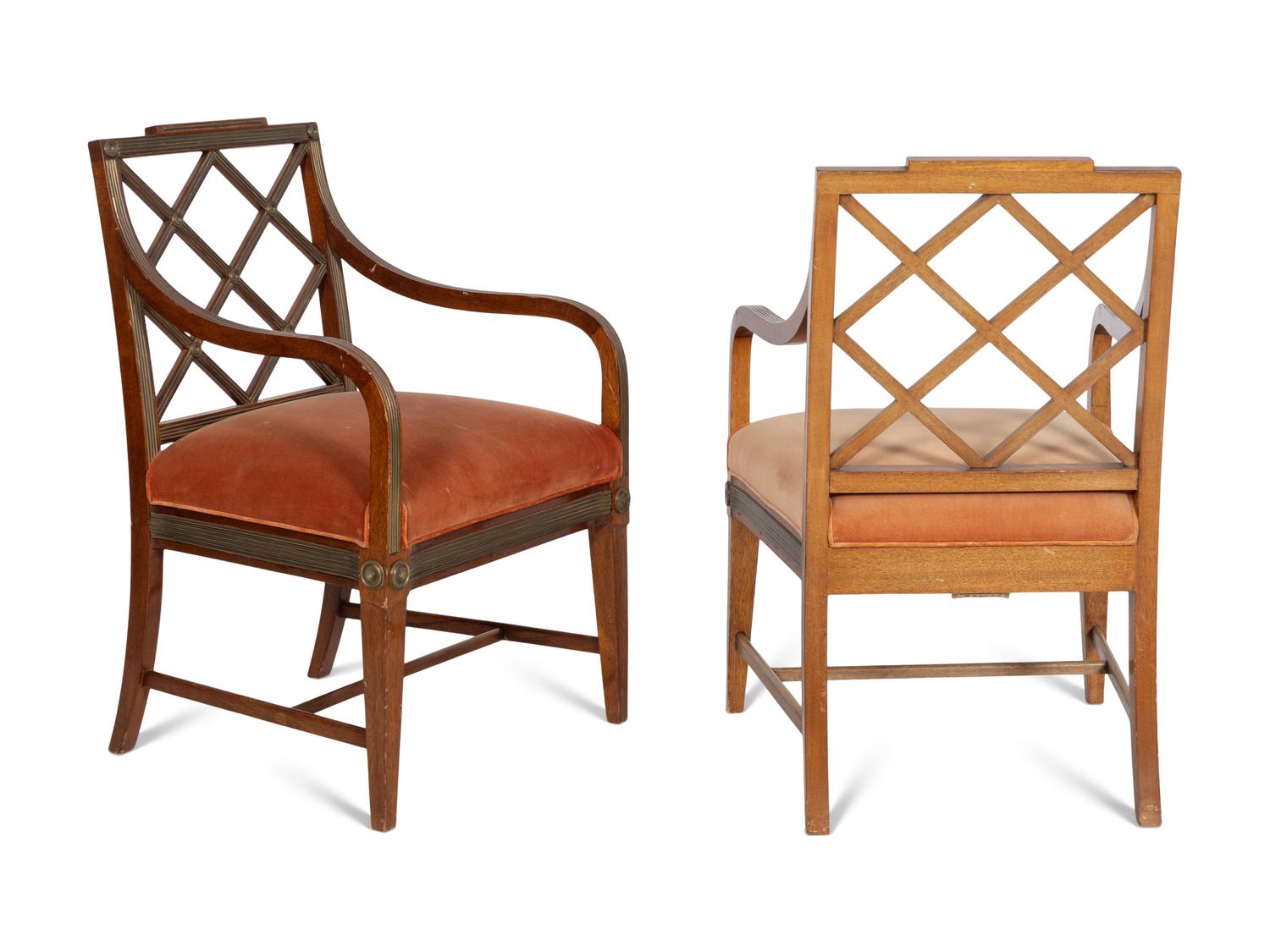 A Pair of Russian Neoclassical Brass Mounted Mahogany Armchairs