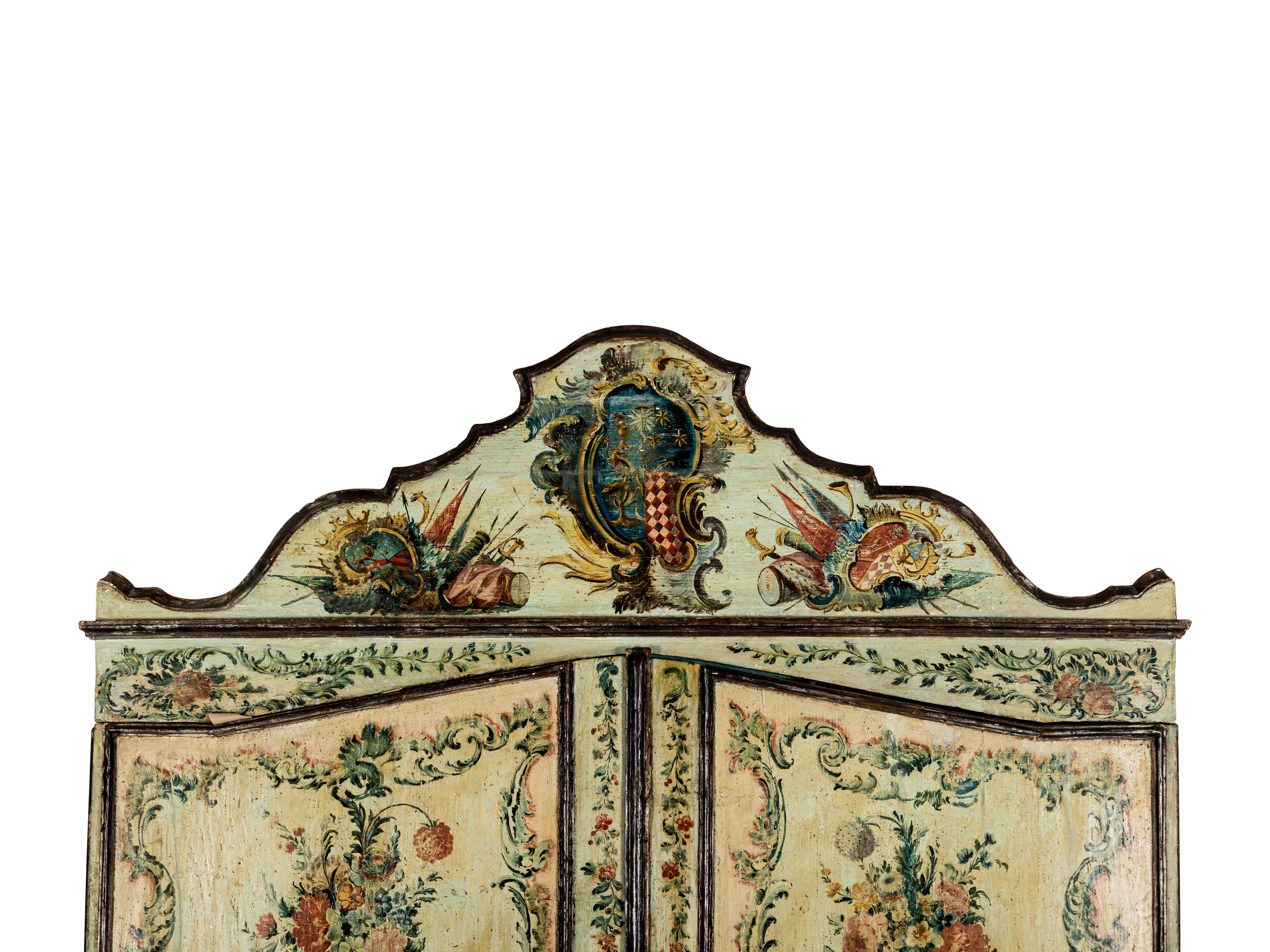 A North Italian Rococo Polychrome Painted Cabinet on Stand