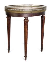 Three French Fruitwood Marble-Top Side Tables