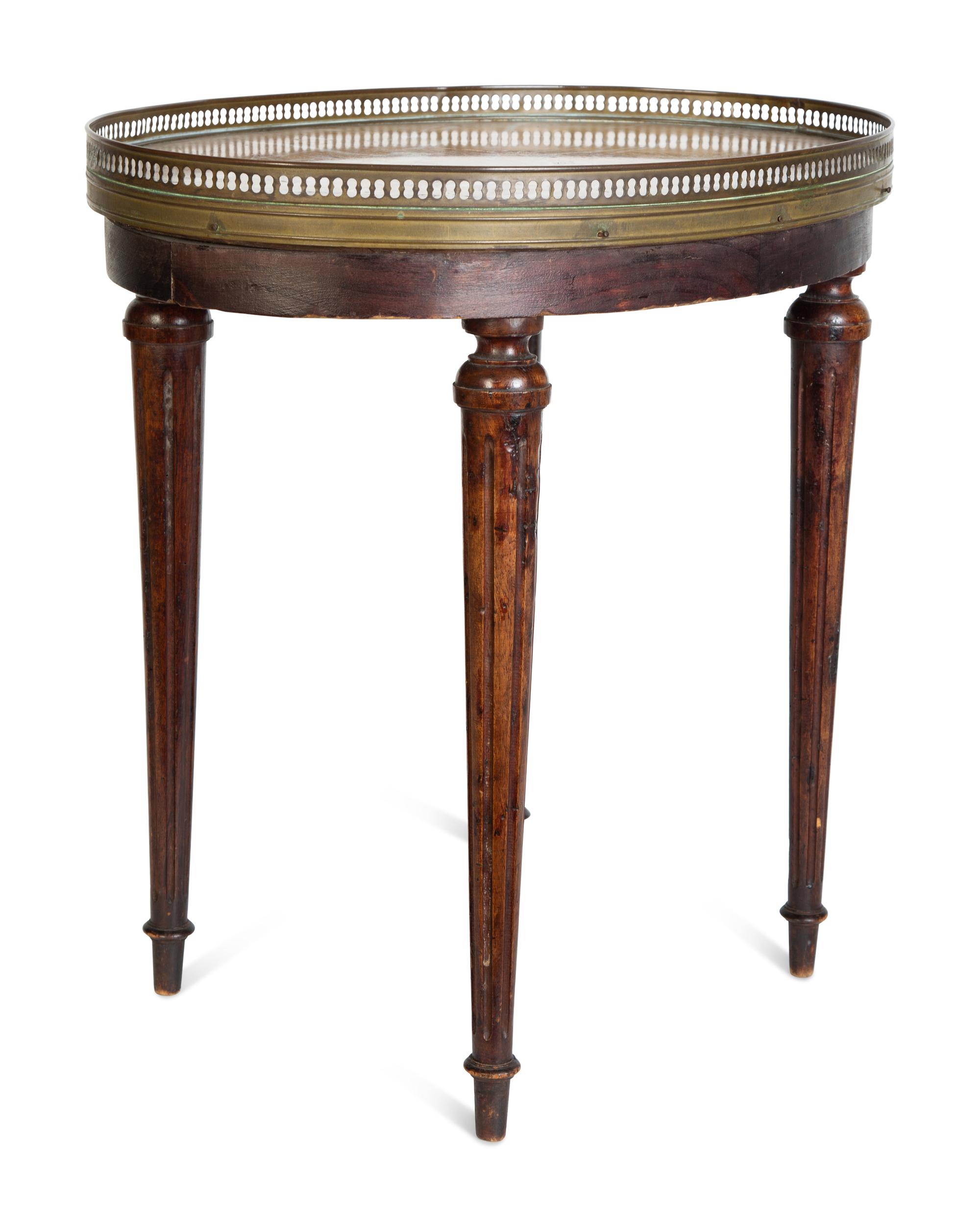 Three French Fruitwood Marble-Top Side Tables