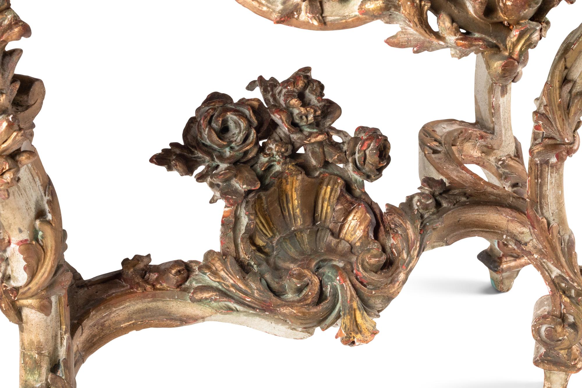 A Louis XV Painted and Parcel Gilt Marble-Top Console Table
