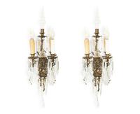 A Pair of Continental Cast Metal and Cut Glass Four-Light Scones