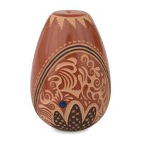 Red and Black Sgraffito Pottery Seed Jar, with Lapis Bead