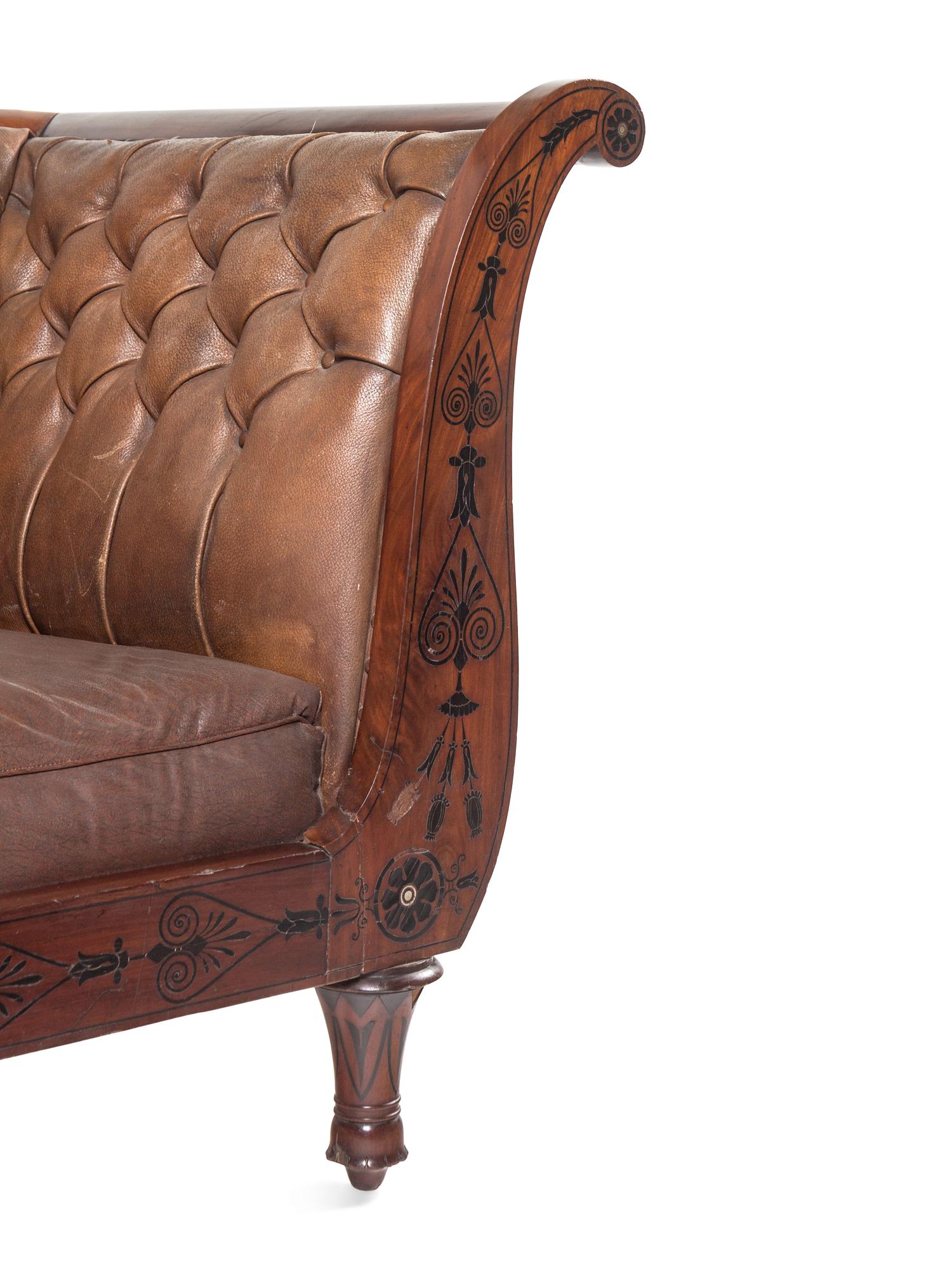 A Late Regency Mahogany and Ebony-Inlaid Sofa