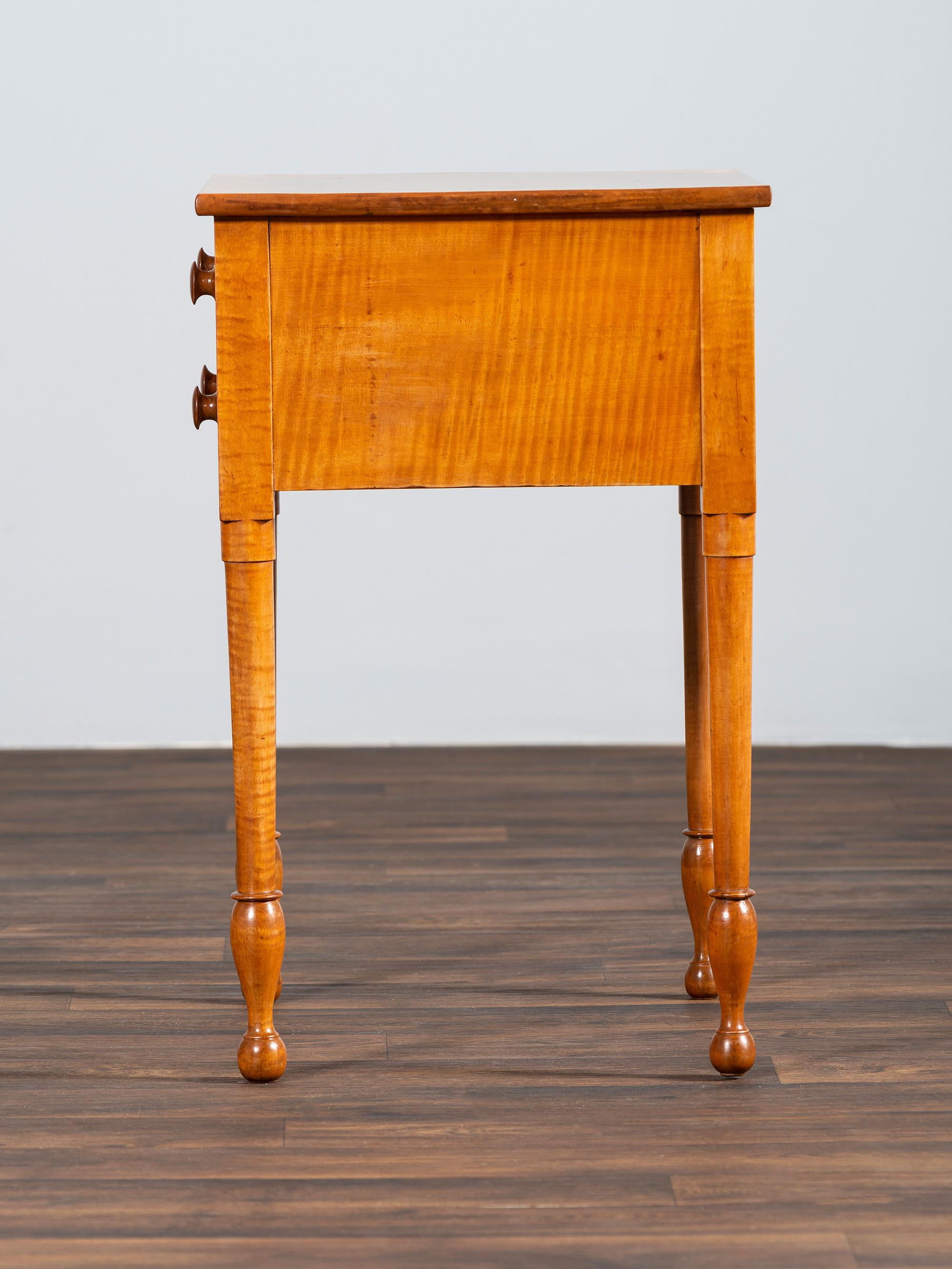 A Late Federal Tiger Maple Two-Drawer Work Table