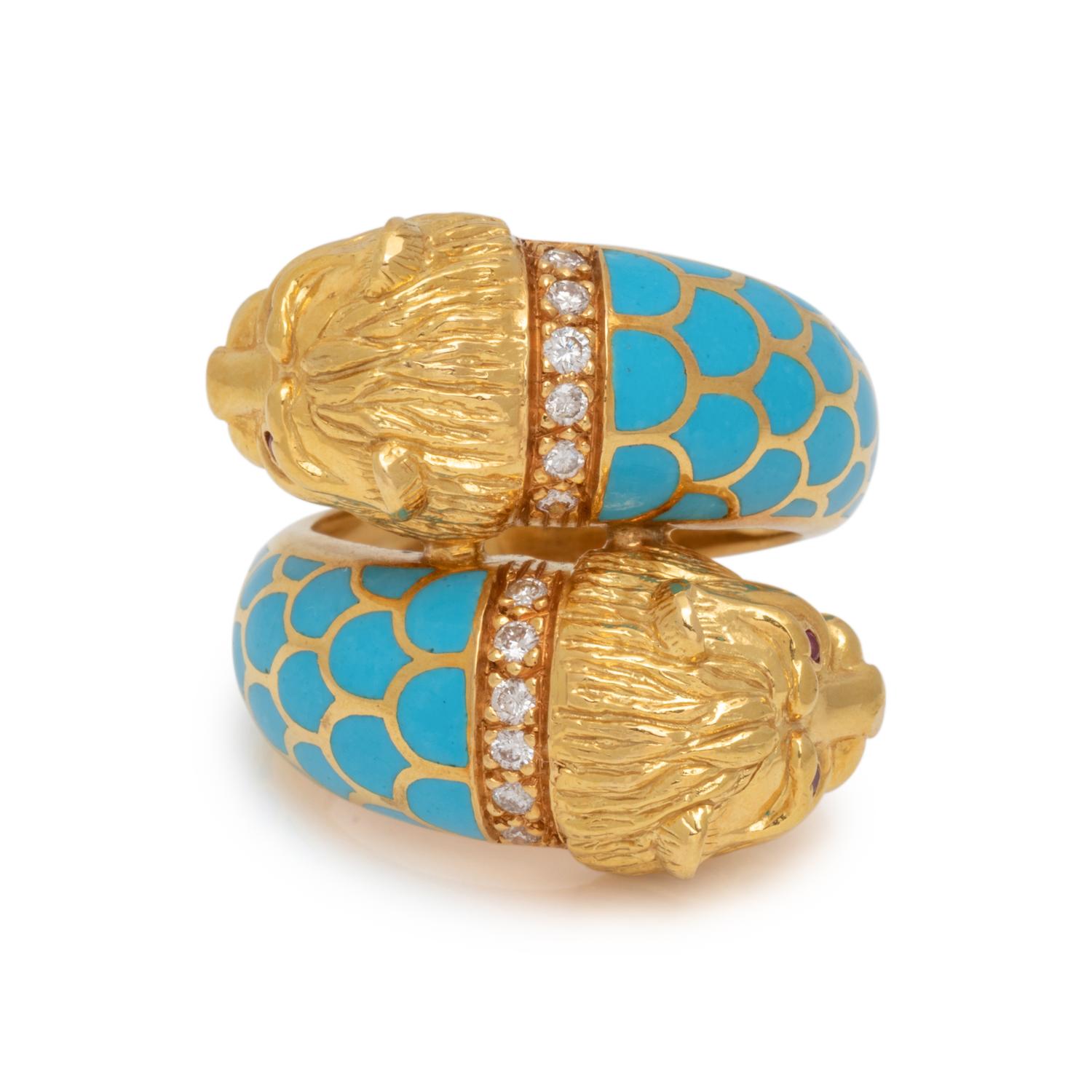 YELLOW GOLD, DIAMOND AND ENAMEL RING