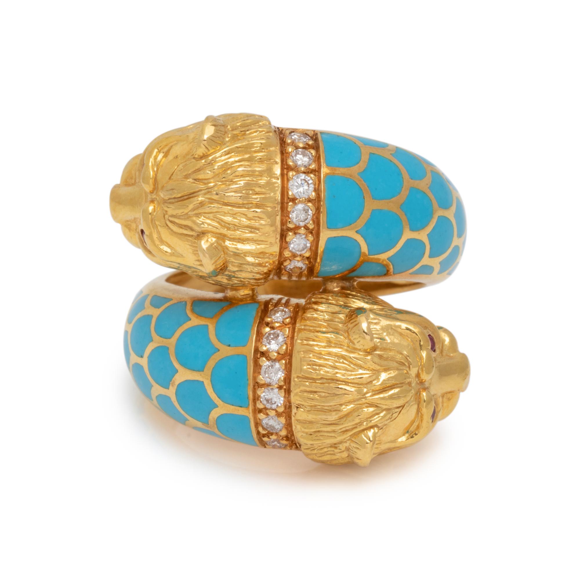 YELLOW GOLD, DIAMOND AND ENAMEL RING